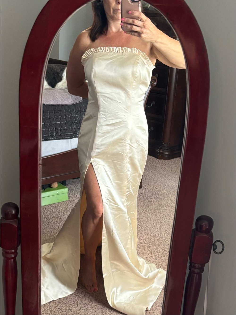 Strapless Satin Evening Gown in Ivory